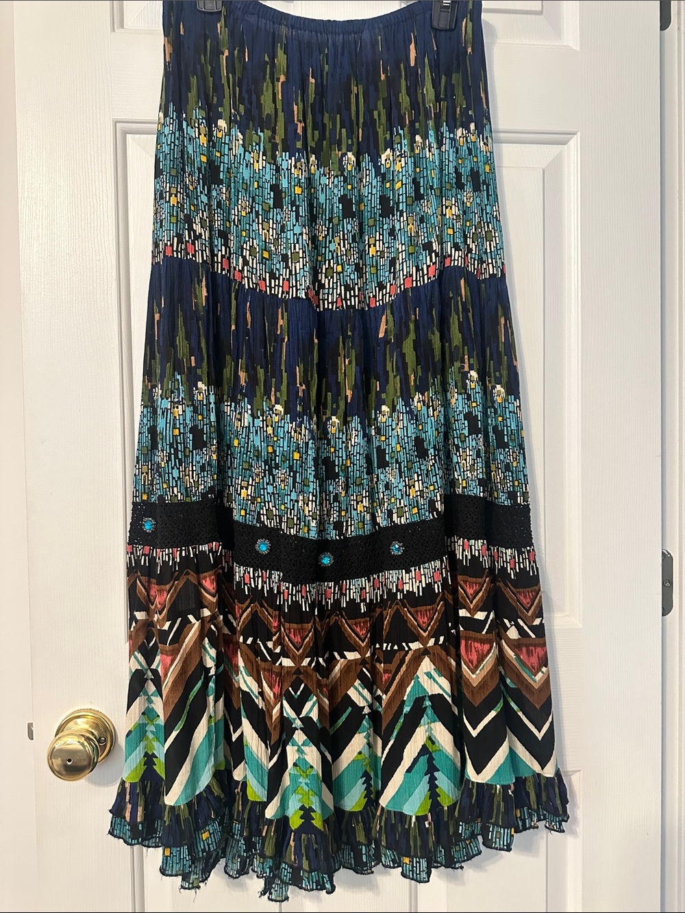 Tiered Multicolor Maxi Skirt - Blue & Brown